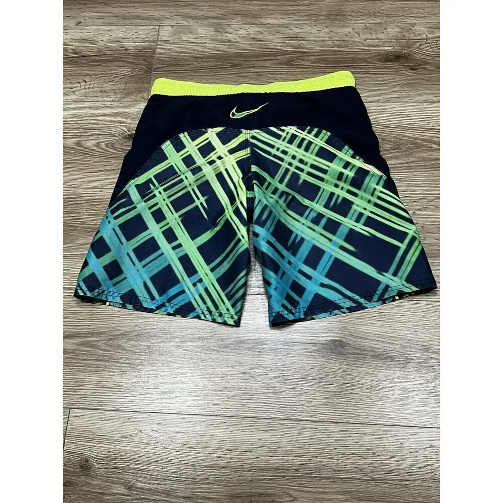 Nike Swim Shorts Mens M Green Blue Lined Drawstring Elastic Waist